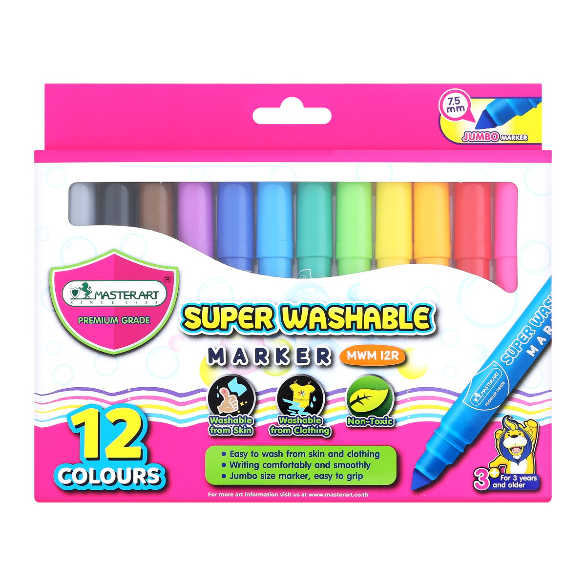 MASTER ART Super Washable Marker 12 Colors Model MWN 12R