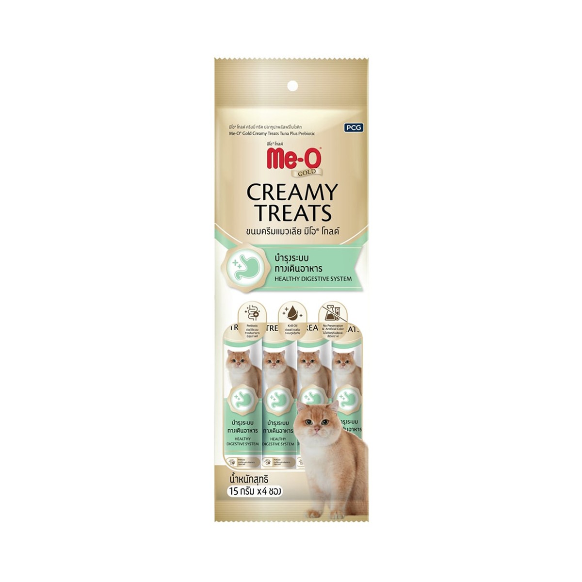 ME-O Gold Creamy Treats For Cats Tuna Plus Prebiotic 15 g. Pack 4