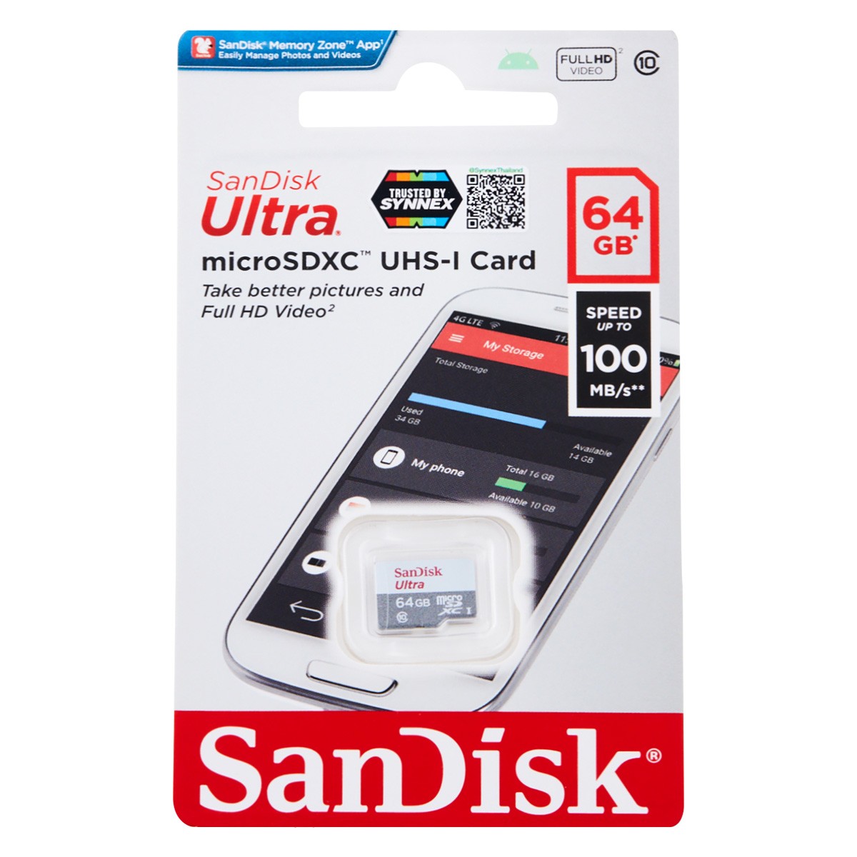 แซนดิสก์ อัลตร้า การ์ด microSDHC™/microSDXC™ UHS-I รุ่น SDSQUNR-064G-GN3MN ขนาด 64GB