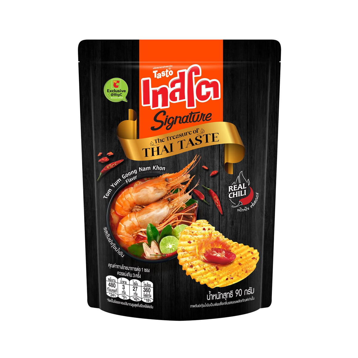 TASTO Signature Tom Yum Shrimp Creamy Soup Flavored Potato Chips Ridge Cut 90 g.