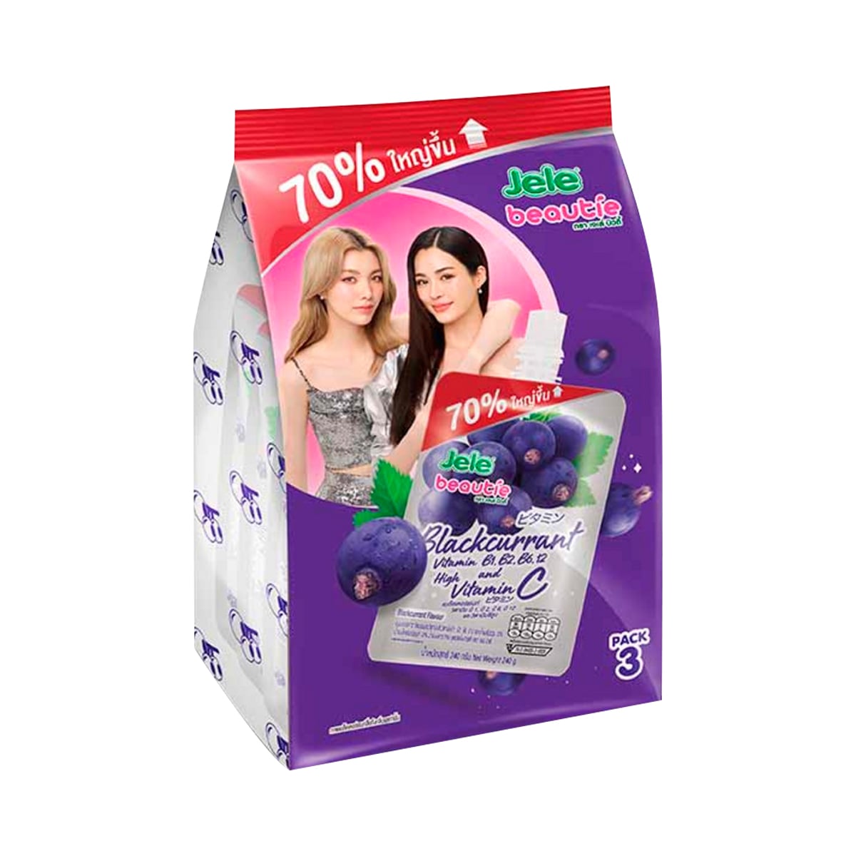 JELE BEAUTIE Carrageenan Jelly with Vitamin C+B and Blackcurrant Juice & White Grape Juice 240 g. Pack 3