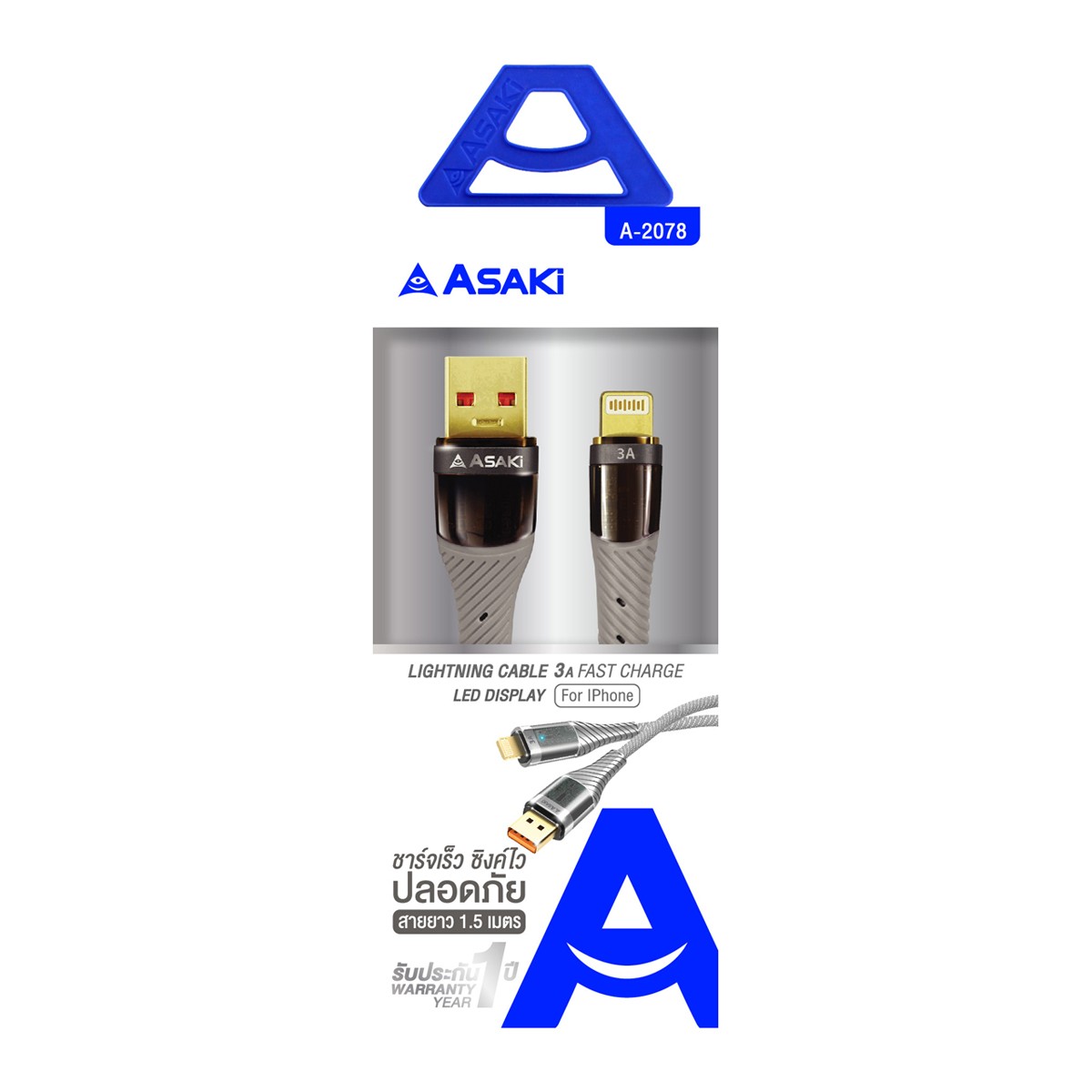 ASAKI Cable Lightning 3A Model A-2078 Assorted Colors