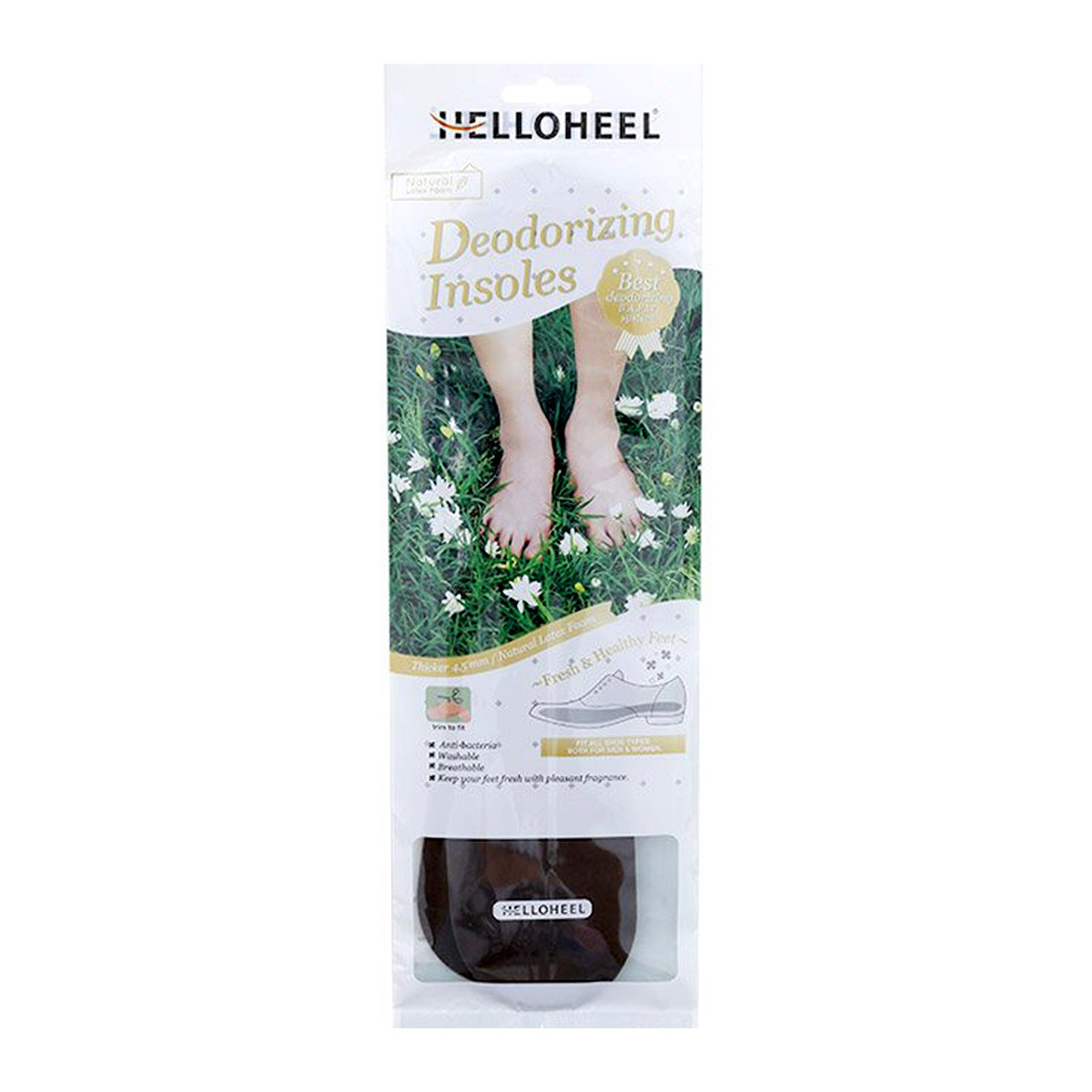 HELLO HEEL Deodorizing Insoles Model IDO-TDG Size 4.5 mm. 1 Pair Dark Gray Color