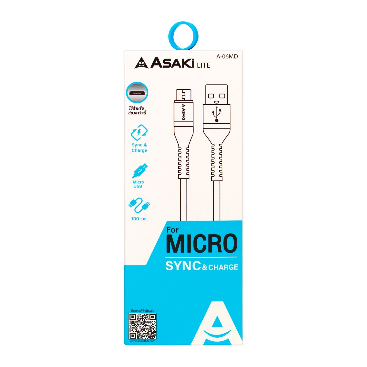 ASAKI Lite Cable for Micro-USB SYNC & Charge Model. A-06MD Size 100 cm.