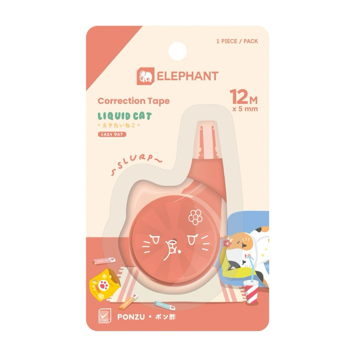 ELEPHANT Liquid Cat Correction Tape 12 m. Assorted Patterns