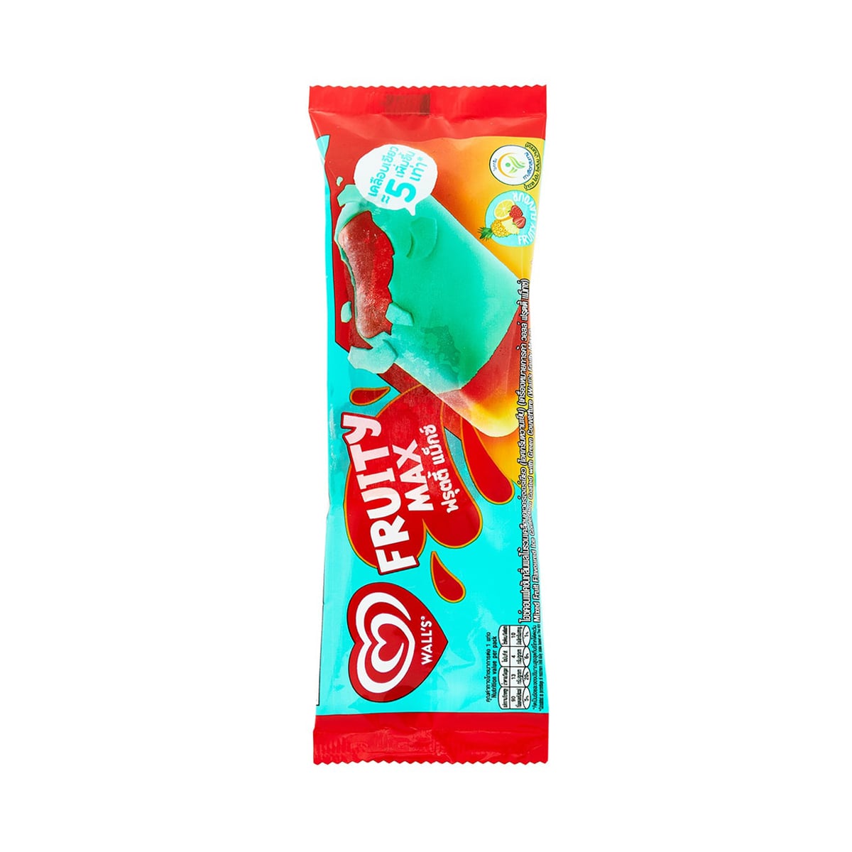 WALL'S Fruity Max Mixed Fruit Flavored Ice Confection Coated with Green Couverture 73 g.