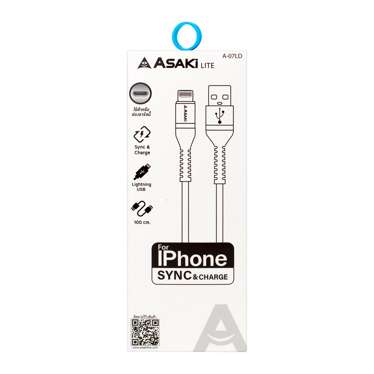 ASAKI Lite Cable for Lightning-USB SYNC & Charge Model. A-07LD Size 100 cm.
