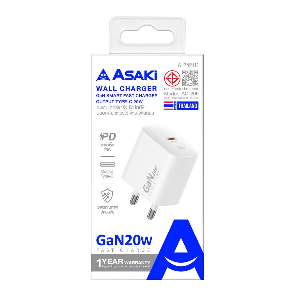 ASAKI Adapter PD 20W Model A-2421D Color White