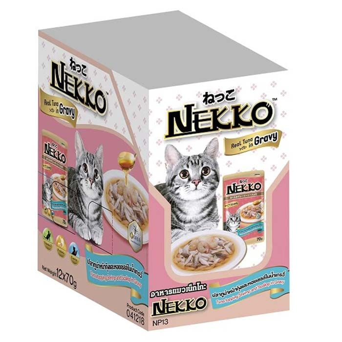 NEKKO Wet Cat Food Tuna Topping Shrimp & Scallop in Gravy 70 g. x 12 ea