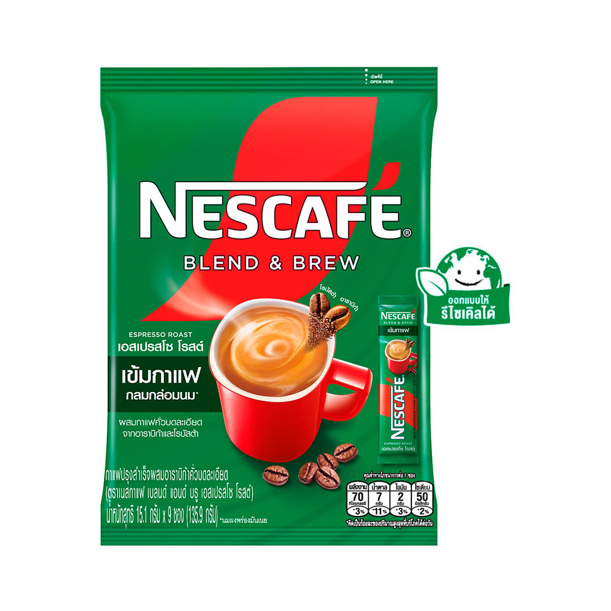 เนสกาแฟ เบลนด์ แอนด์ บรู เอสเปรสโซ โรสต์ กาแฟปรุงสำเร็จผสมกาแฟอาราบิก้าคั่วบดละเอียด 15.1 ก. แพ็ค 9