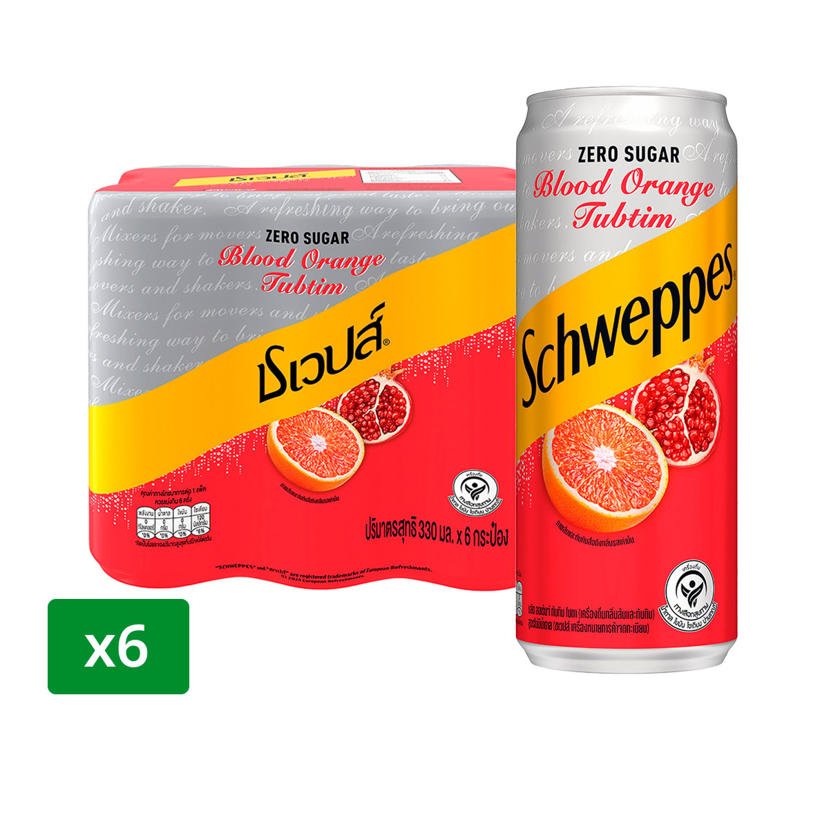 SCHWEPPES Zero Sugar Blood Orange Tubtim 330 ml. Pack 6