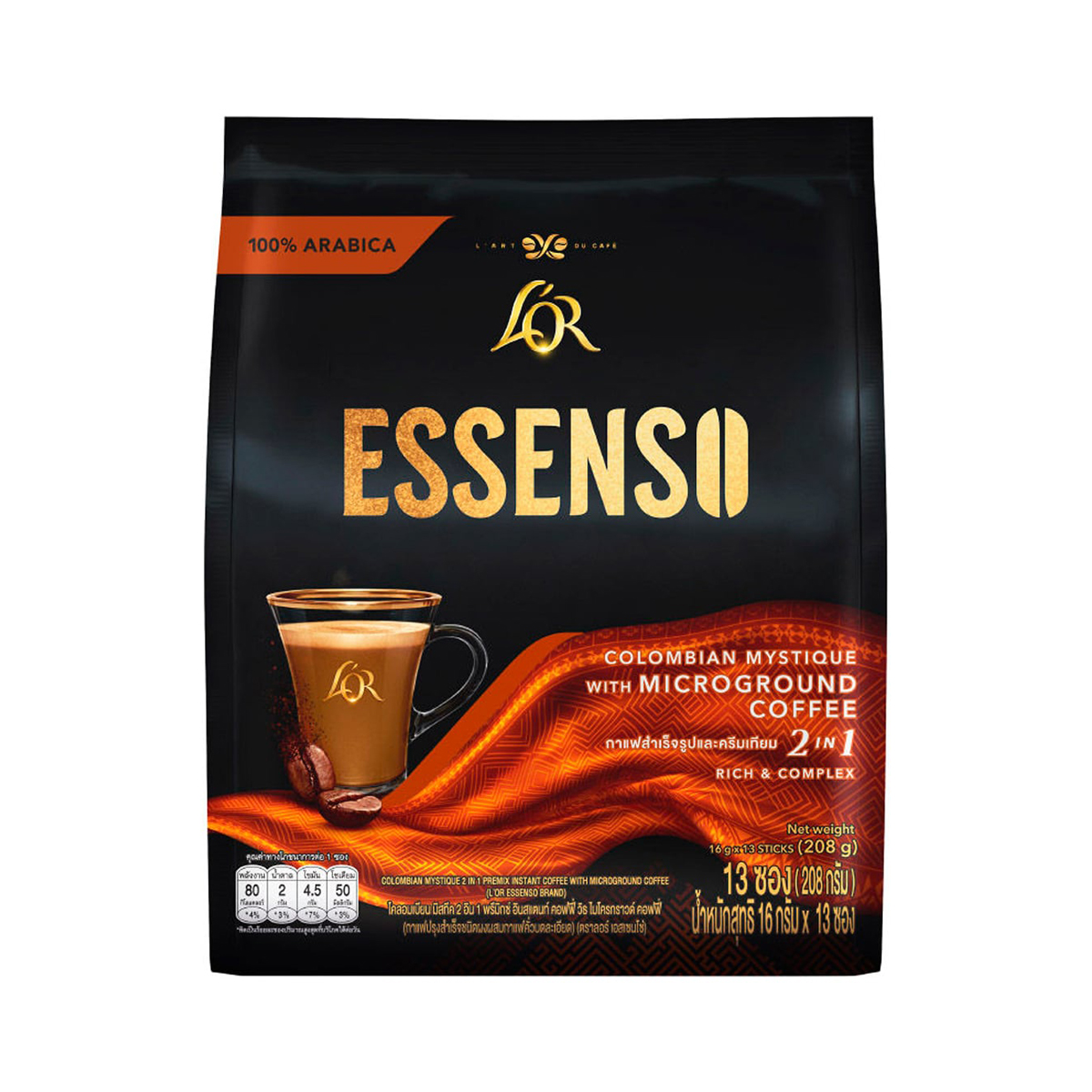 L'OR ESSENSO Colombian Mystique 2in1 Premix Instant Coffee with Microground Coffee 16 g. x 13 units